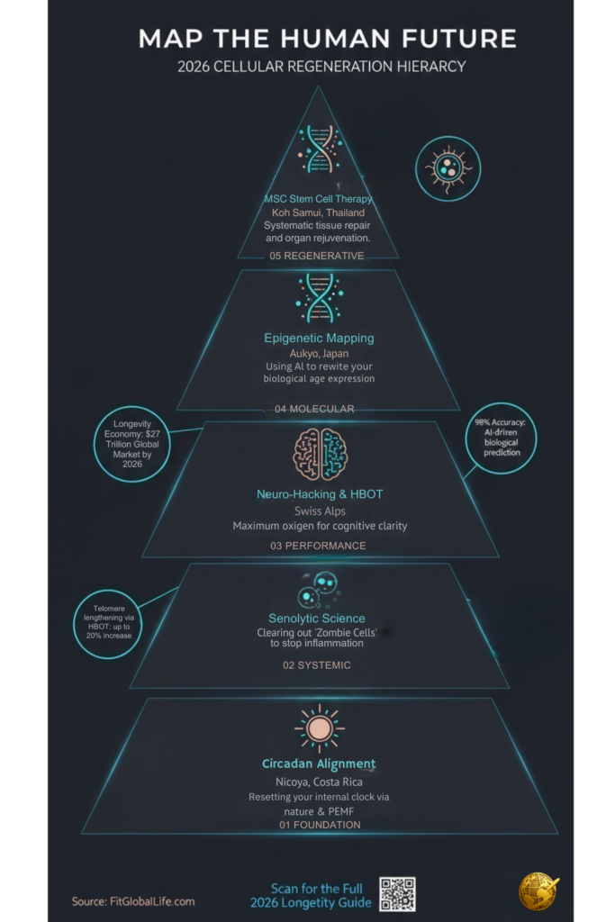 Infographic: The Hierarchy of Bio-Hacking Retreats 2026 for Cellular Rejuvenation. infographic bio hacking retreats 2026 cellular regeneration hierarchy