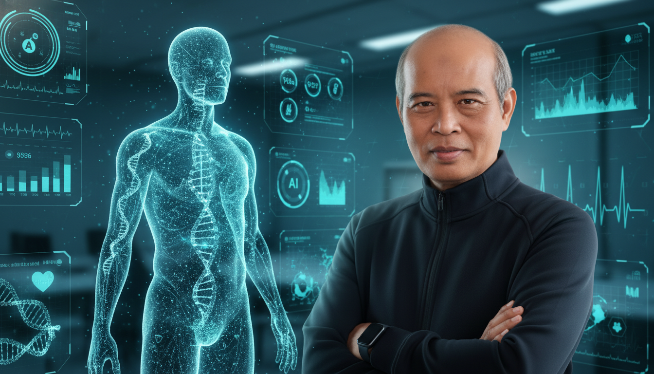 AI-Longevity 2026 Bio-Data visualization showing predictive health span modeling