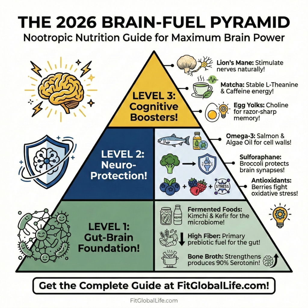 Detailed diagram illustrating the Gut-Brain Axis connection via the Vagus Nerve, showing bidirectional communication between the brain and gut microbiome regarding serotonin and stress signals.