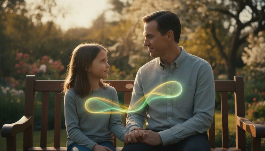 Polyvagal Parenting: Soft glow between parent and child symbolizing nervous system co-regulation.