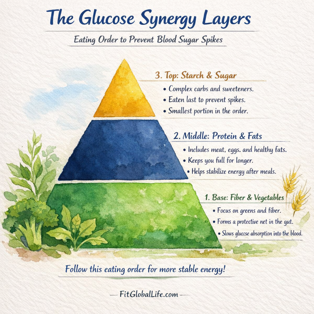 Infographic showing the correct order of eating for Glucose Synergy.