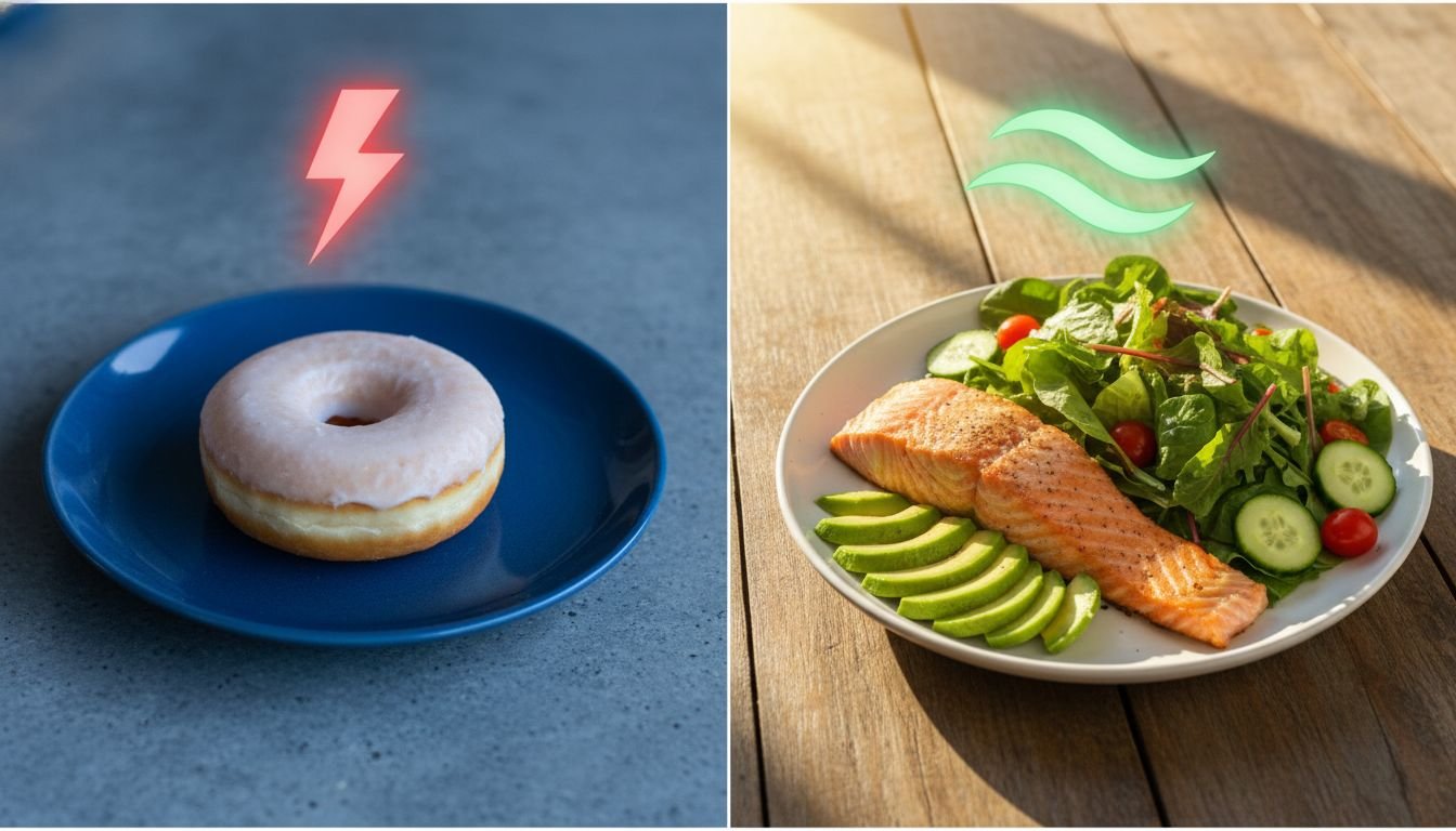 Home A vibrant flat-lay of healthy food pairings illustrating the concept of Glucose Synergy.