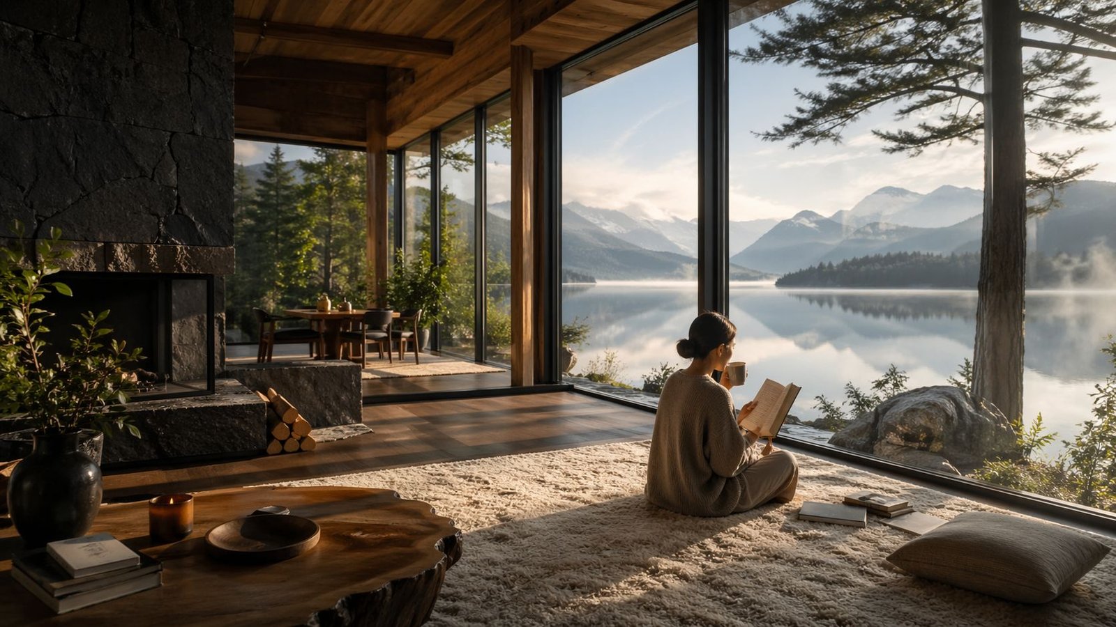 A serene, tech-free luxury living space representing The Great Simplification trend in 2026.