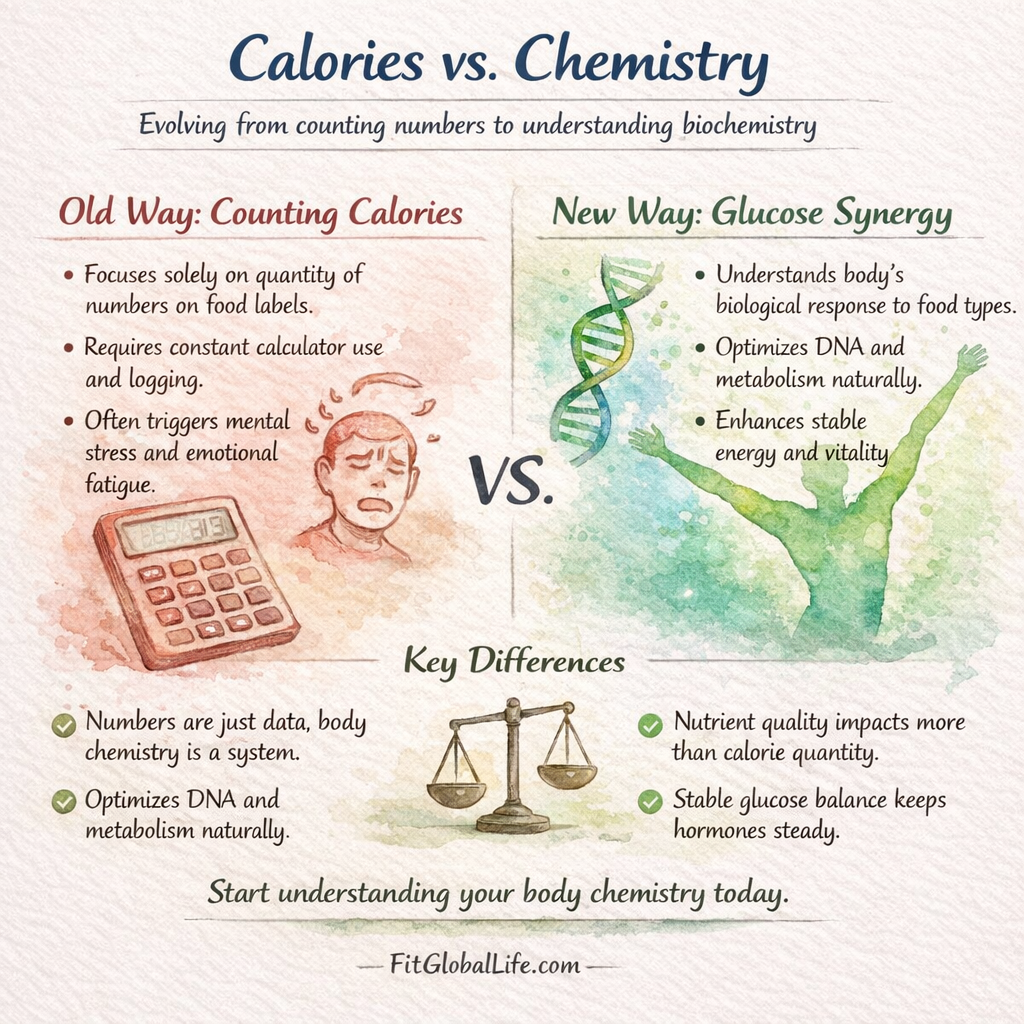 Comparison chart between calorie counting and food pairing chemistry.