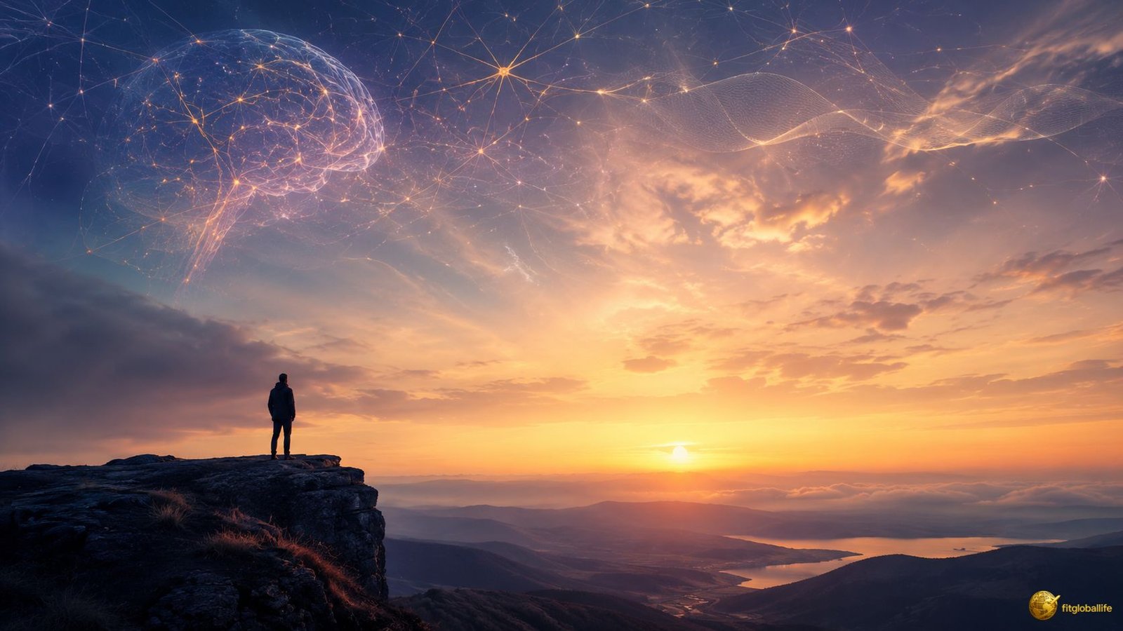 Awe psychology featured image showing a person witnessing greatness under a vast sky