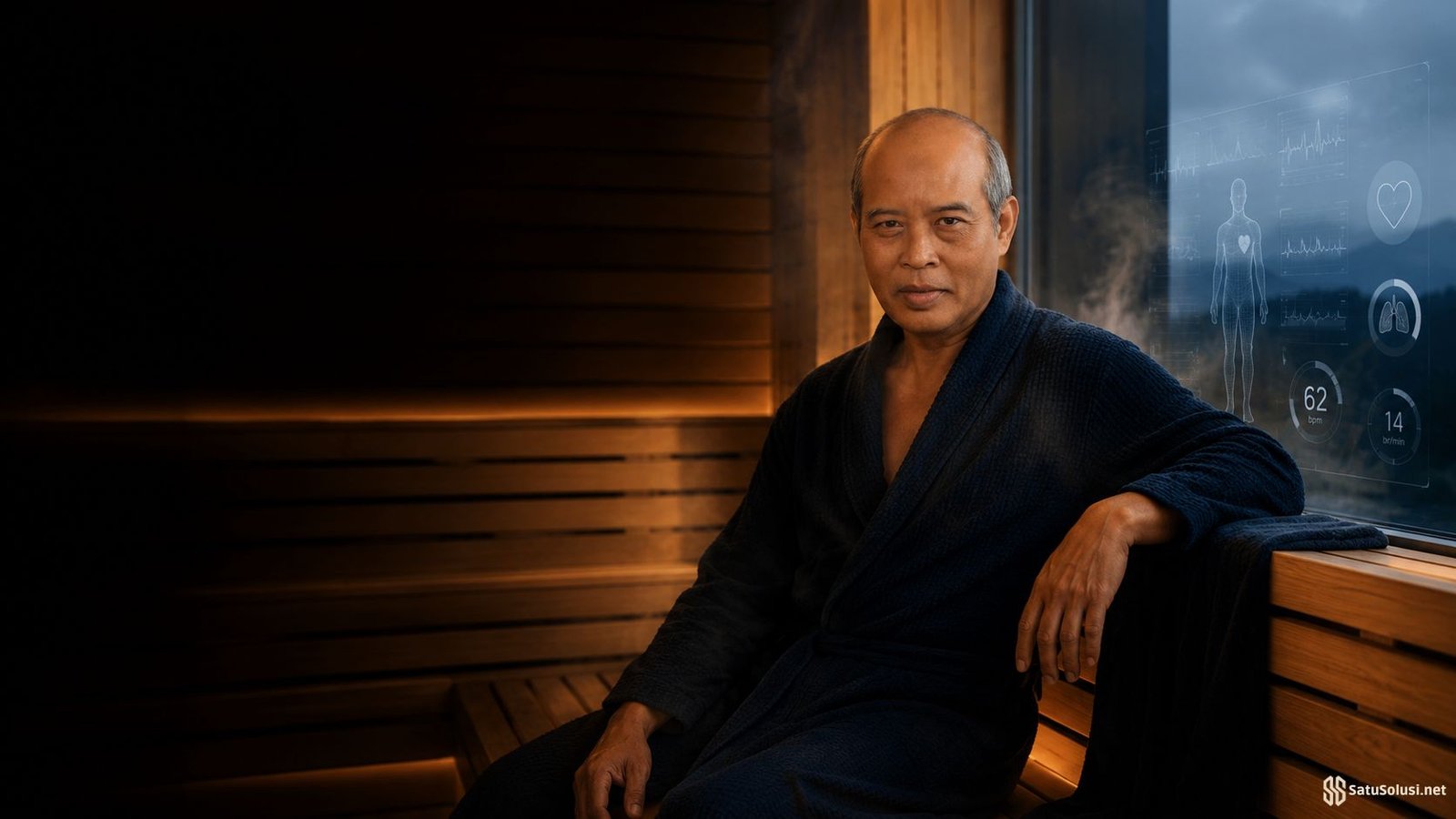 Home sauna longevity protocol featured image with cinematic hormetic heat atmosphere