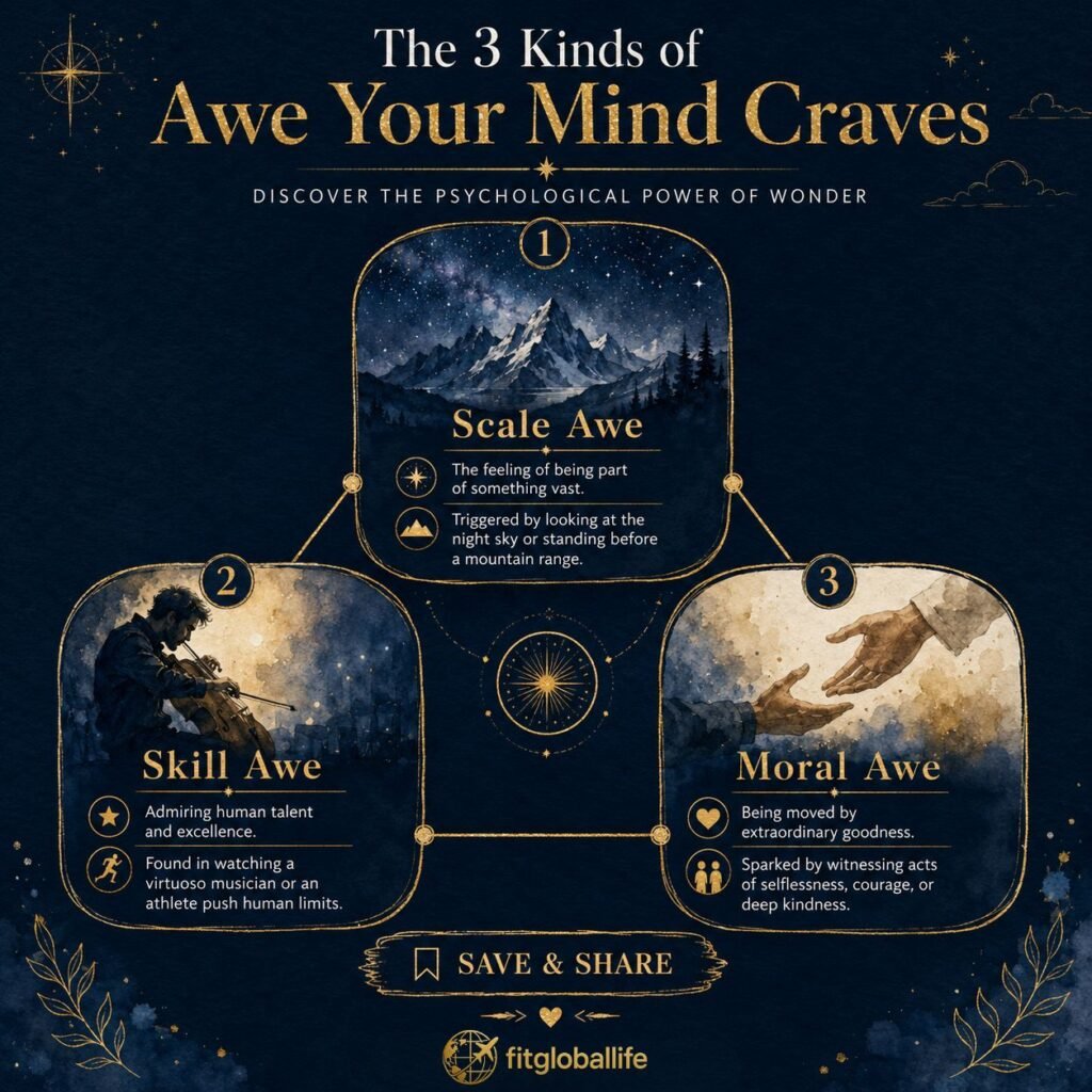 Awe psychology infographic showing scale awe skill awe and moral awe