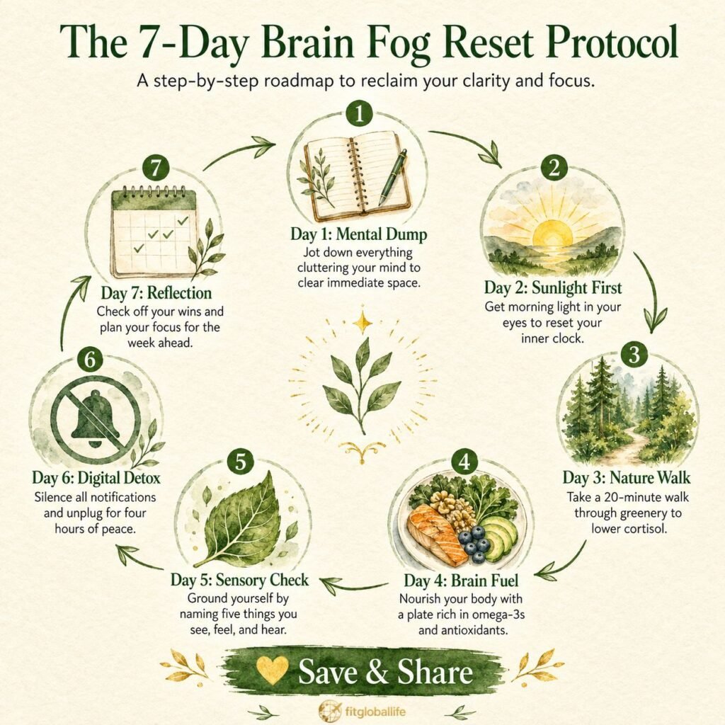 brain fog reset 7-day nature protocol infographic