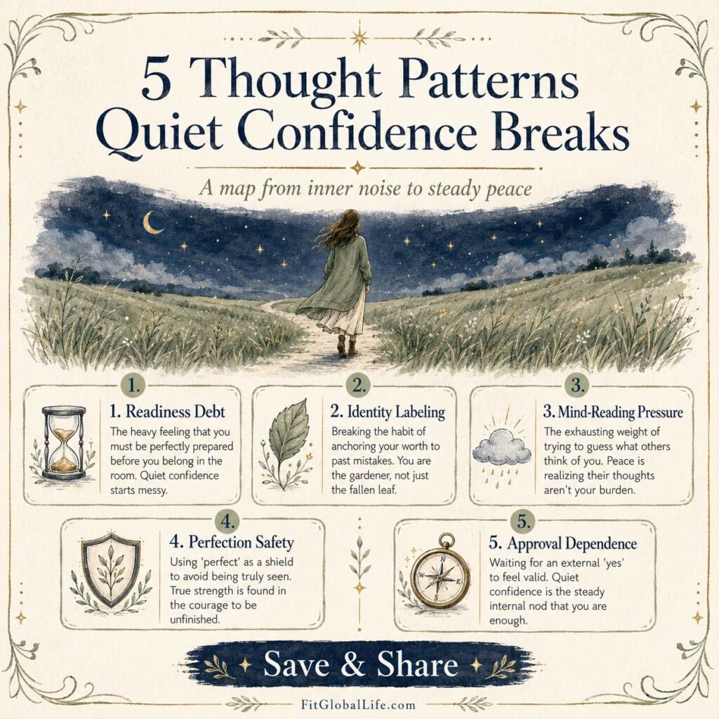 thought patterns quiet confidence breaks infographic with five mental patterns