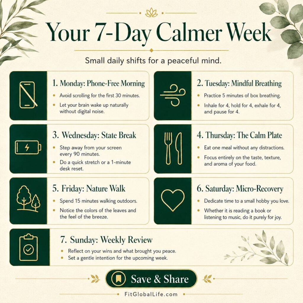 nervous system habits 7-day calmer week plan infographic