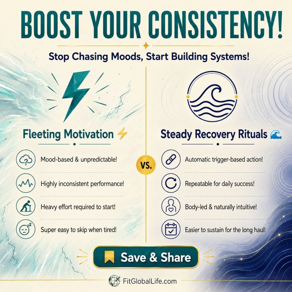 recovery rituals vs motivation comparison infographic