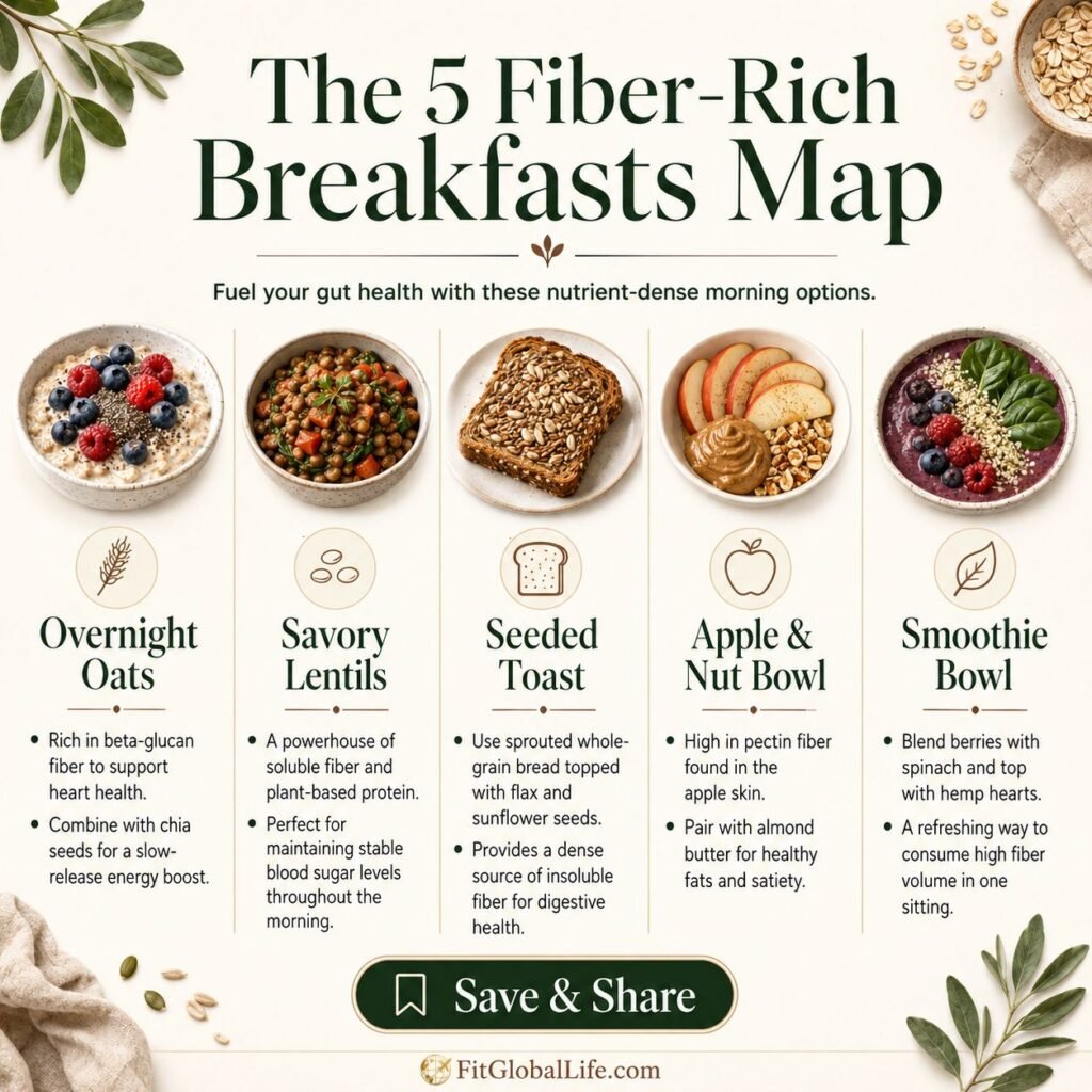 5 Fiber-Rich Breakfasts That Support Gut Health fiber-rich breakfasts comparison map for gut health and steady energy