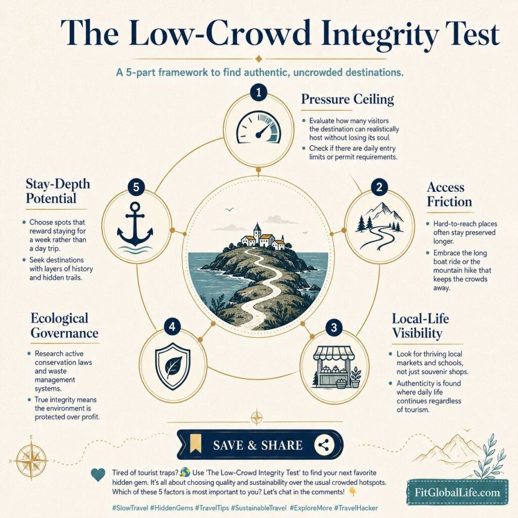 5 Low-Crowd Islands for Slow Travel in 2026 Low-crowd islands for slow travel integrity test with five planning criteria