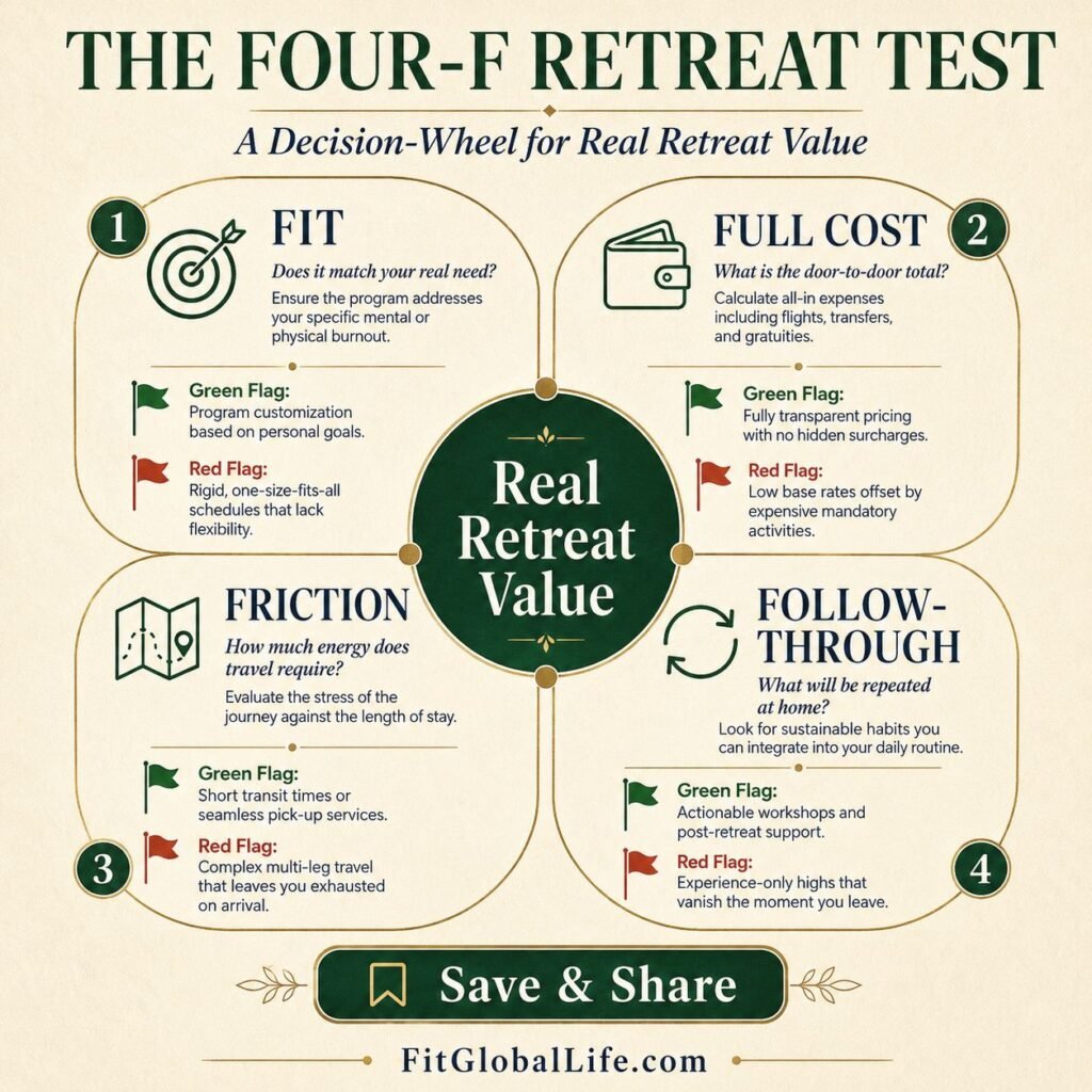 Four-F test for evaluating affordable wellness retreat ideas before booking