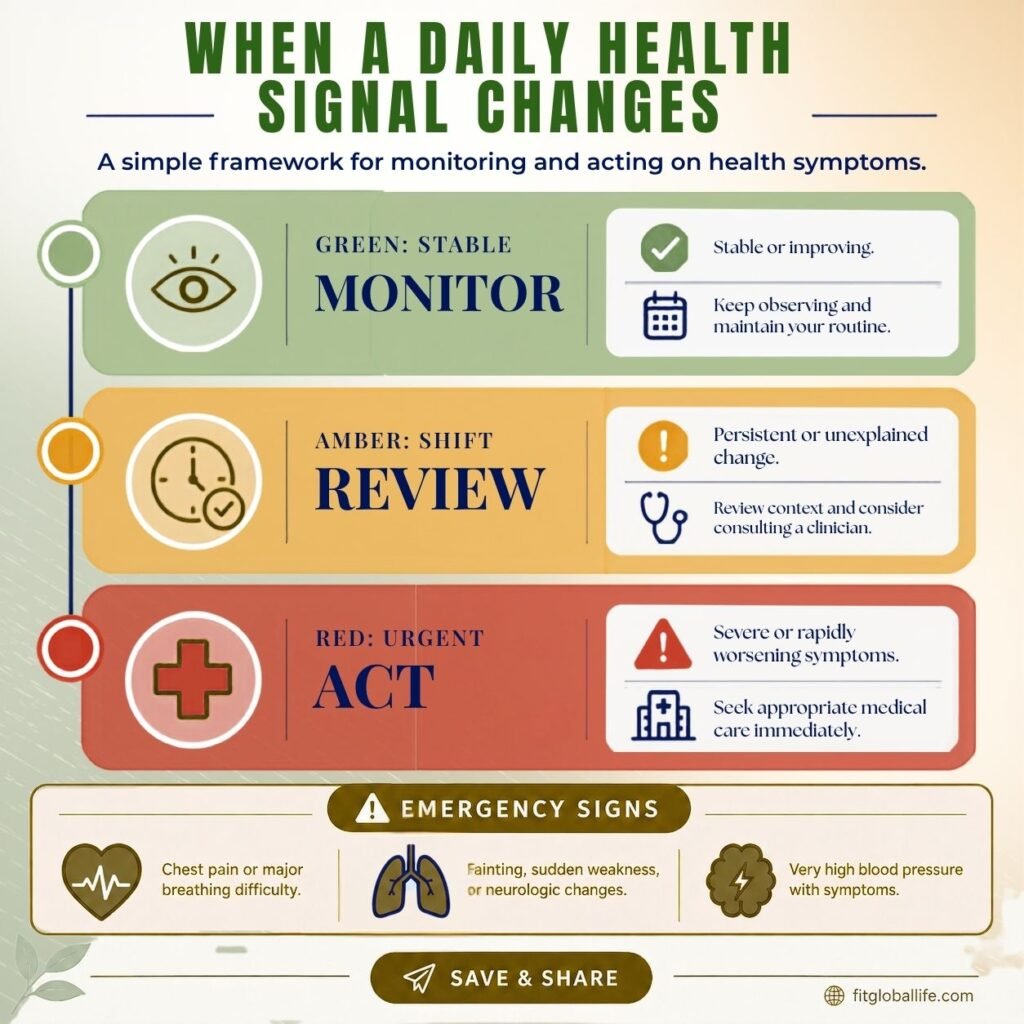 Future health signals traffic light guide for when to monitor or seek medical care