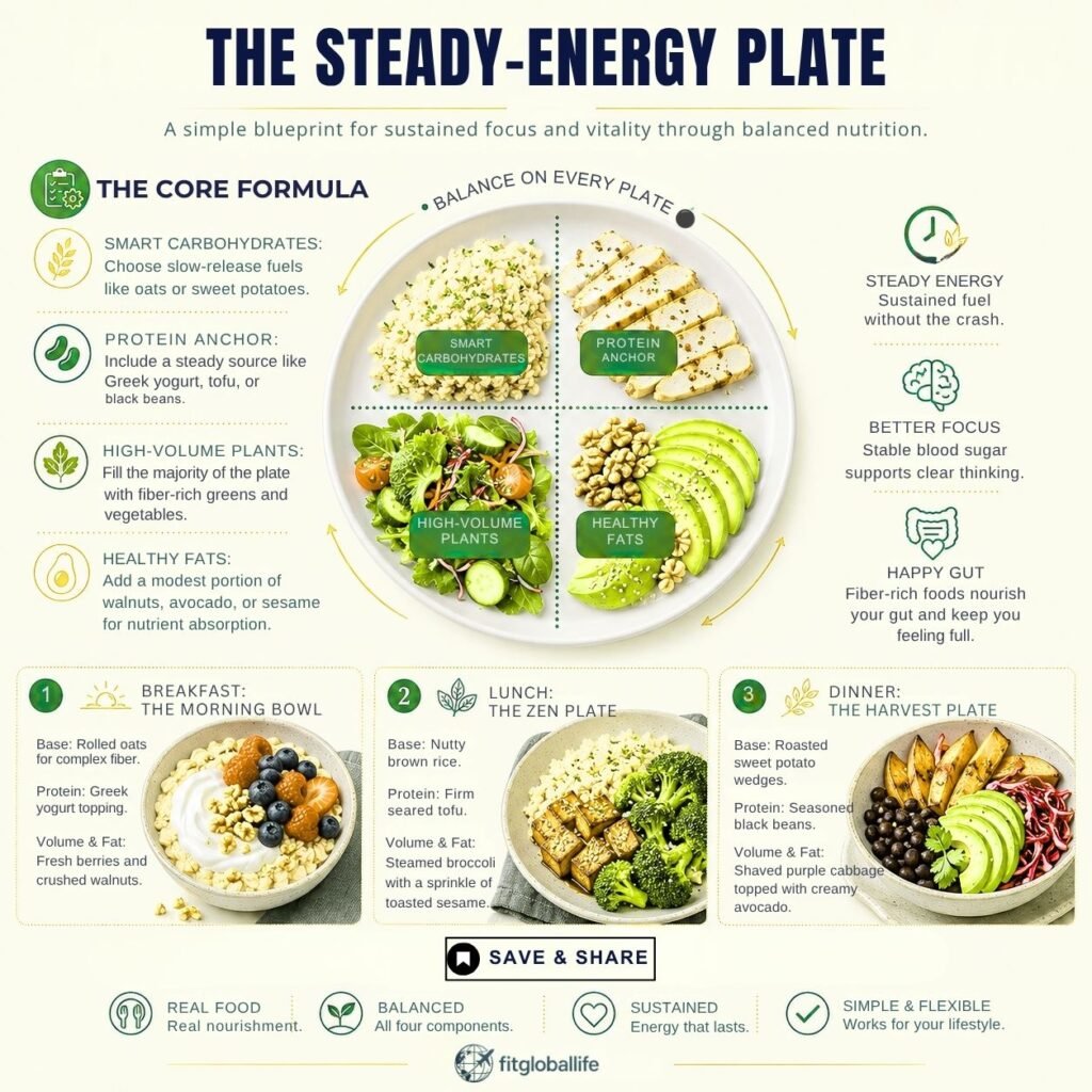 Smart carbs for steady energy plate formula with protein, plants and healthy fat