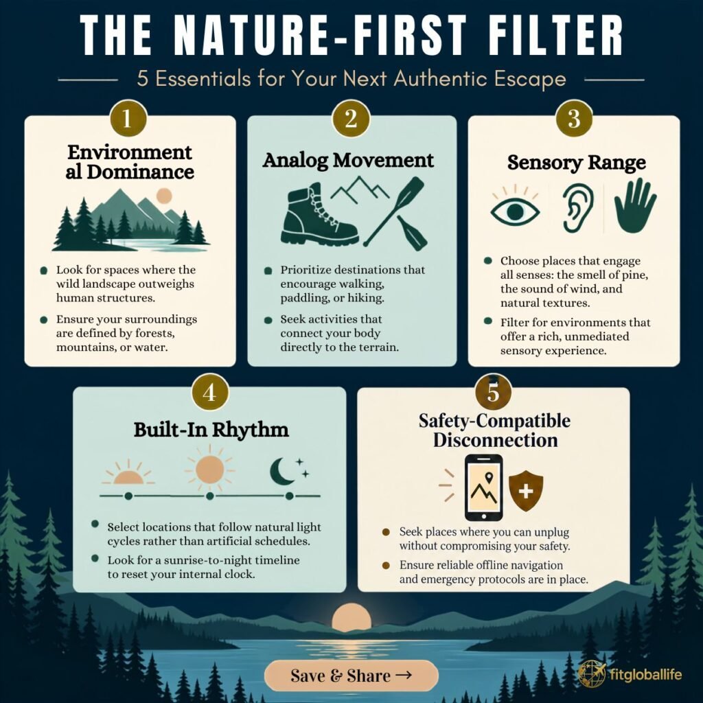 Nature-first escapes five-part filter for screen-tired travelers
