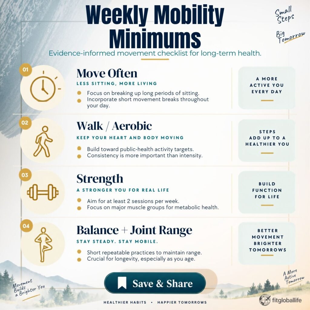 Mobility habits weekly checklist for long-term health